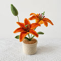 Crochet Tiger Lily Flower Pot, Single or Double Bloom, Handmade Home Decor Gift
