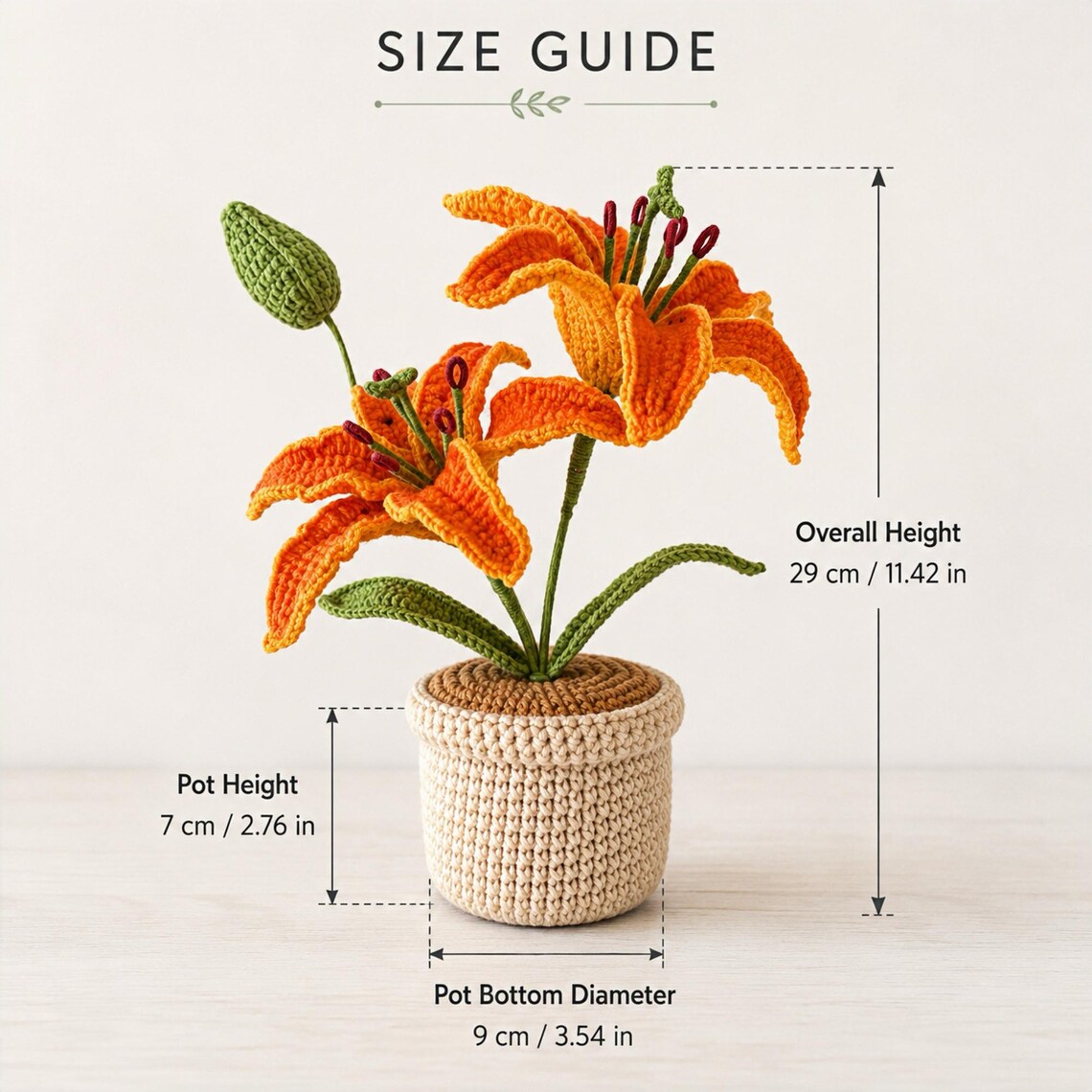 Crochet Tiger Lily Flower Pot, Single or Double Bloom, Handmade Home Decor Gift